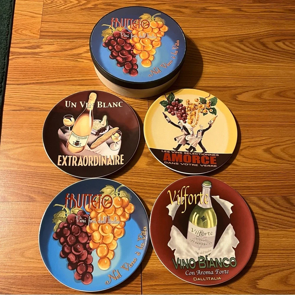 Pottery Barn Wine Bar 4 Salad Appetizer Plates In Box Cocktail Grapes Party
